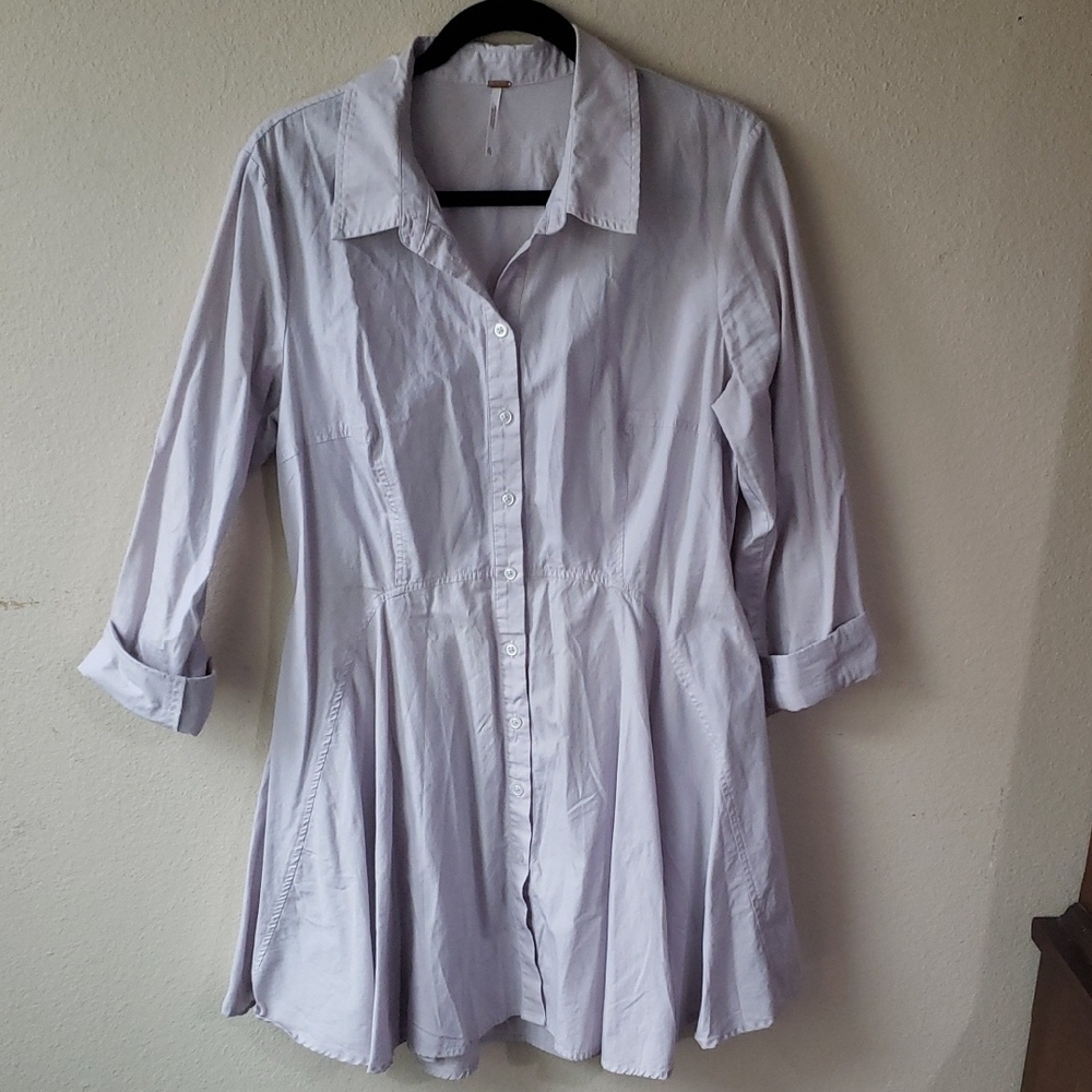 Light Gray Button-Up Shirt Dress